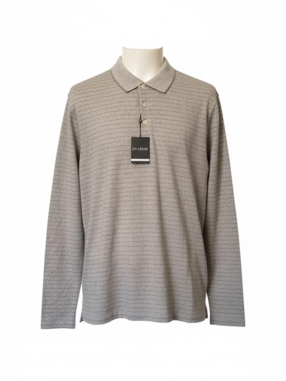 Jos. A. Bank Men's XL Gray Striped Tailored Fit Long Sleeve Polo NWT